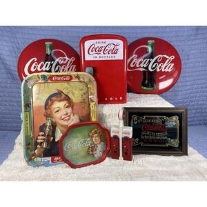 Vintage Coca-Cola Collectibles Lot Coke Trays Tin Sign Mini Dispenser Decor